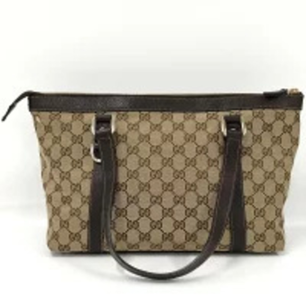 Gucci Canvas Bag Tote GG Beige Leather Brown